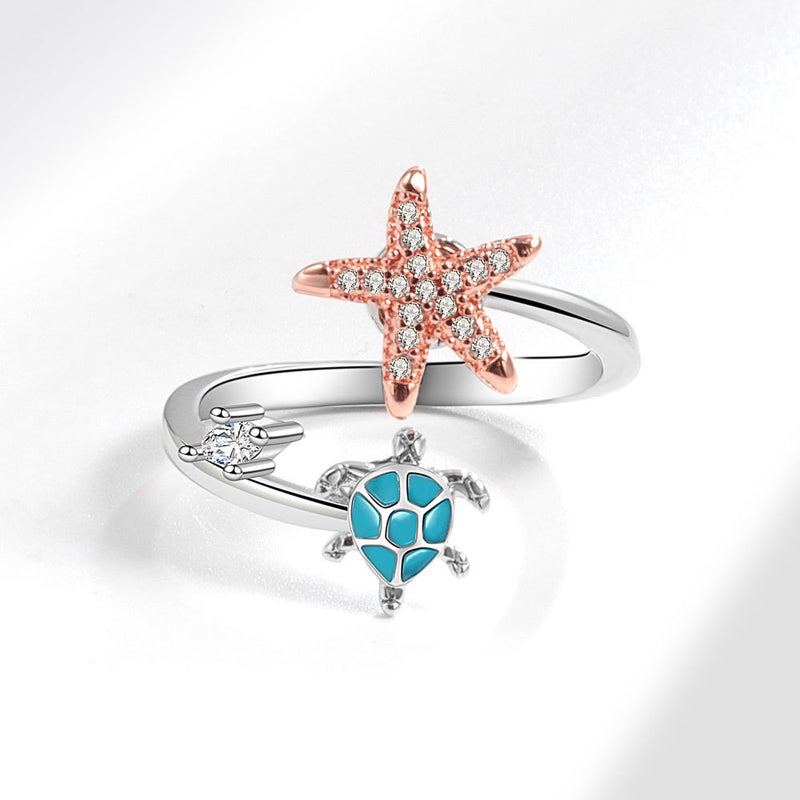 Turtle Starfish Ring Women Men Fashion Animal Adjustable Ring - Image 3