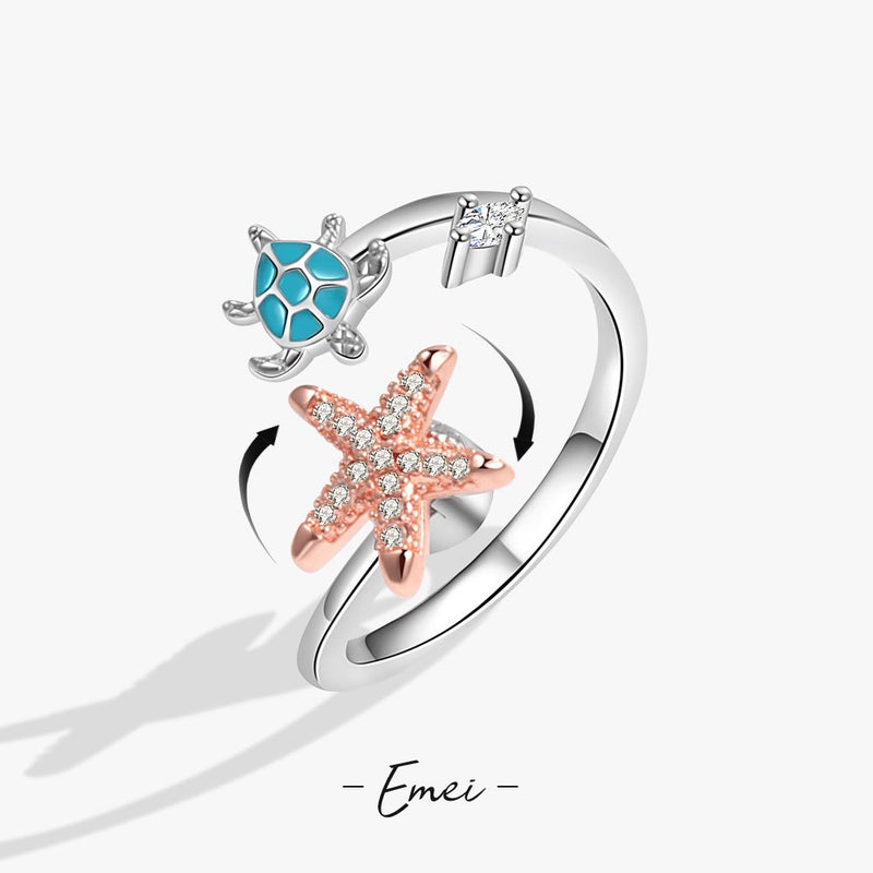 Turtle Starfish Ring Women Men Fashion Animal Adjustable Ring - Image 1
