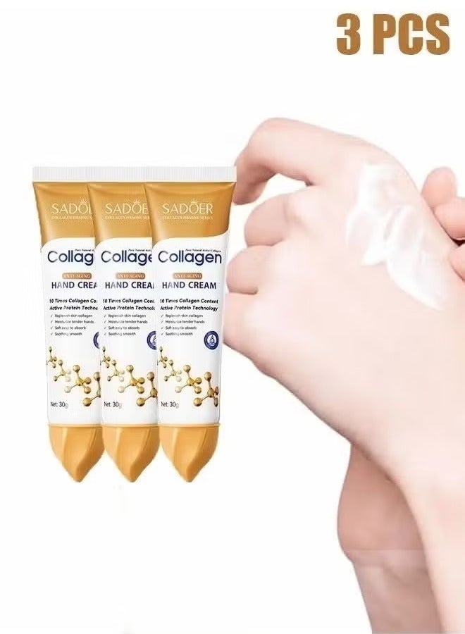 SADOER 3 Pcs Collagen Anti-Aging Face Serum Collagen Anti-Aging Firming Gel Collagen Hand Cream - Image 1