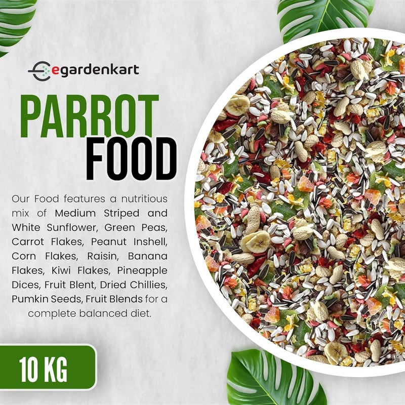 Egardenkart خليط طعام الببغاء من Egardenkart® - 10 كجم | طعام ببغاء مع مزيج فواكه | طعام طيور للببغاء | خليط بذور طيور متكامل غذائياً | علف طيور للماكاو، الكوكاتو وجميع الببغاوات (10 كجم) - Image 2