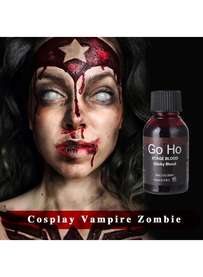 Go Ho Halloween Fake Blood Washable(1 oz),Dripping Sticky Blood with Brushes,Edible Fake Blood Makeup for Eyes Drips Teeths Mouth Nose Bleeds,Cosplay SFX Zombie Vampire Blood Makeup - Image 4