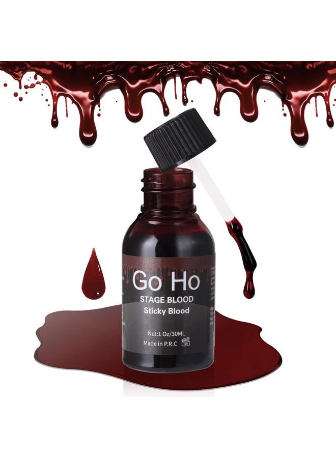 Go Ho Halloween Fake Blood Washable(1 oz),Dripping Sticky Blood with Brushes,Edible Fake Blood Makeup for Eyes Drips Teeths Mouth Nose Bleeds,Cosplay SFX Zombie Vampire Blood Makeup - Image 1