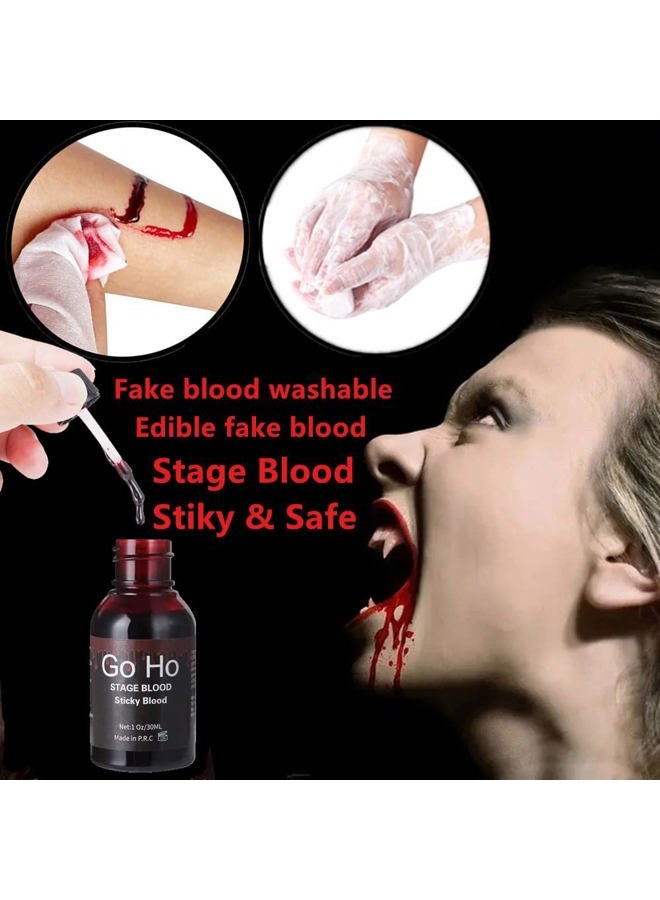 Go Ho Halloween Fake Blood Washable(1 oz),Dripping Sticky Blood with Brushes,Edible Fake Blood Makeup for Eyes Drips Teeths Mouth Nose Bleeds,Cosplay SFX Zombie Vampire Blood Makeup - Image 5
