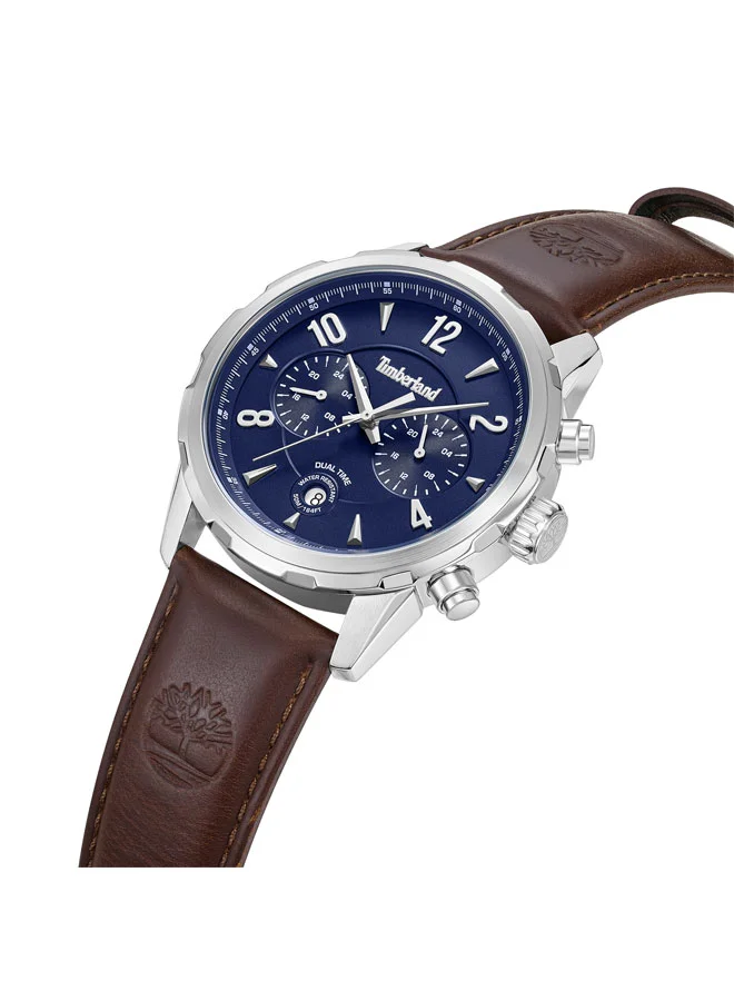 Timberland Newkirk Blue Dial Leather Strap Chronograph Watch for Men, 46mm