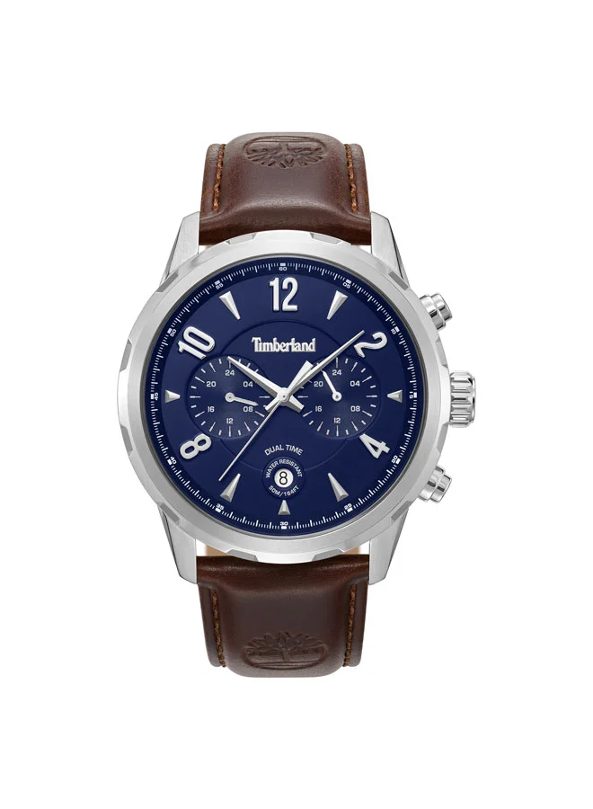 Timberland Newkirk Blue Dial Leather Strap Chronograph Watch for Men, 46mm