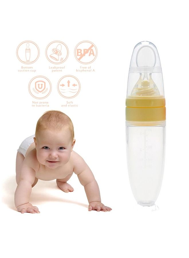 Umiwin زجاجة رضاعة وملعقة من السيليكون مقاومة للتسرب لتوزيع الطعام للأطفال، باللون الأصفر/الشفاف - Image 2