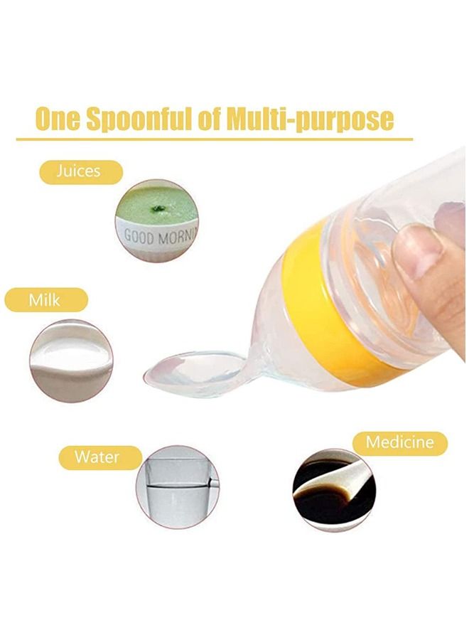 Umiwin زجاجة رضاعة وملعقة من السيليكون مقاومة للتسرب لتوزيع الطعام للأطفال، باللون الأصفر/الشفاف - Image 4