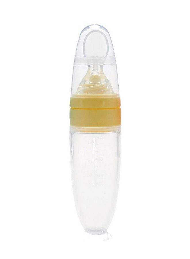 Umiwin زجاجة رضاعة وملعقة من السيليكون مقاومة للتسرب لتوزيع الطعام للأطفال، باللون الأصفر/الشفاف - Image 1