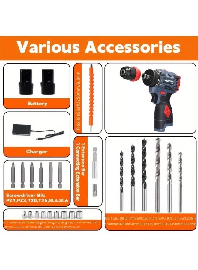او تو او مفك براغي كهربائي 2 في 1 من AOTUO، 18 فولت، أداة كهربائية متعددة الوظائف، محرك بدون فرشاة، عزم دور نيوتن متر، مفك براغي عملي للأجهزة المنزلية، تركيب الأثاث، إصلاح إلكترونيات السيارات - Image 2