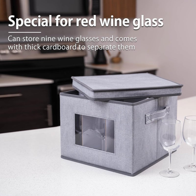 VENO VENO Wine Glass Storage Box with Lid and Handles Glasswares China Organizer Great for Moving Transport Dividers for 9 Glasses Wine Glasses  1 Pack - Image 2