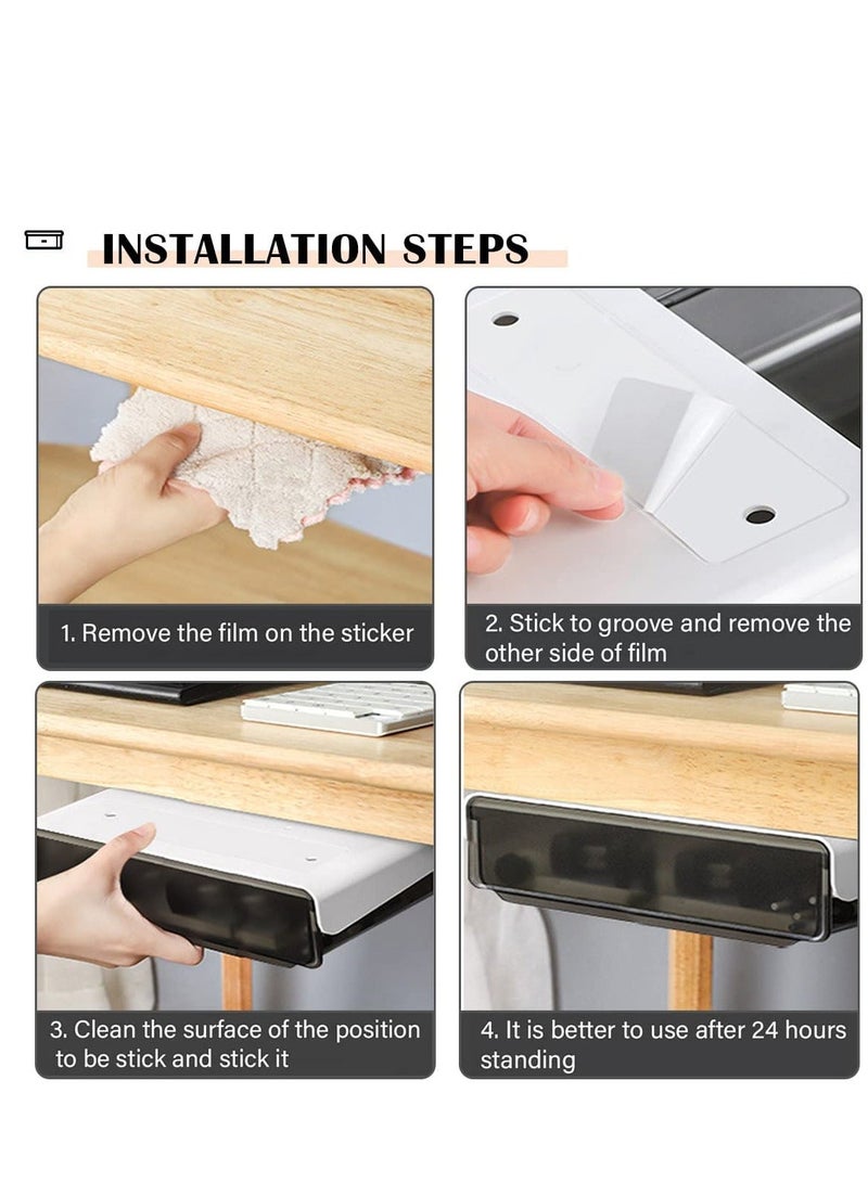 NIBEMINENT Collection Self-adhesive Under Desk Drawer, 2 Packs Table Hidden Organizer Slide Out Large Storage Desktop Pencil Tray for Office Home School Kitchen (Large, Black)  - Image 3