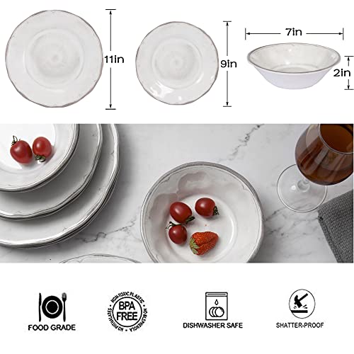 Gofunfun Melamine Dishes Dinnerware Sets - 12pcs Melamine Dinner Plates, Salad Plates and Bowls, for Everyday Use White - Image 4