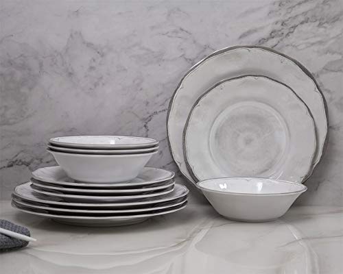 Gofunfun Melamine Dishes Dinnerware Sets - 12pcs Melamine Dinner Plates, Salad Plates and Bowls, for Everyday Use White - Image 1