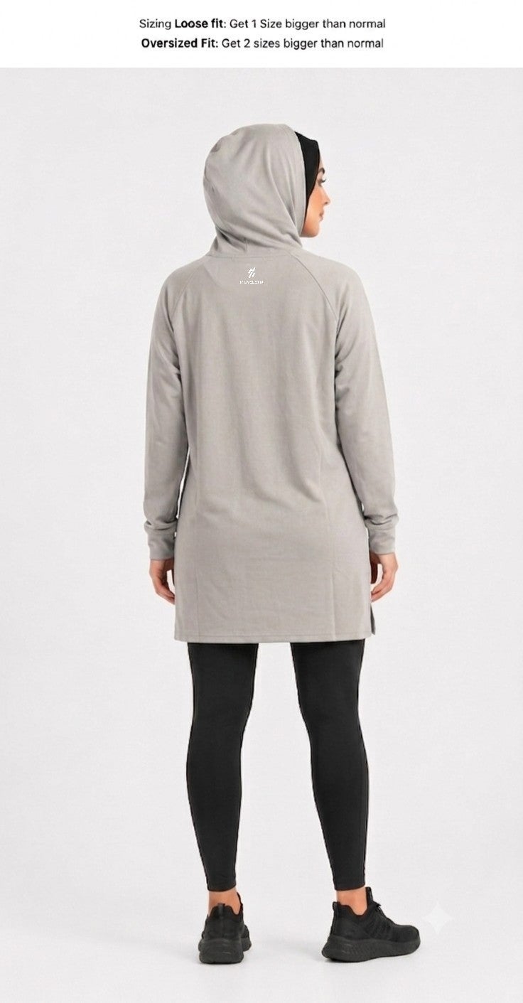 Moveletix Women's Training Top Hooded Hooded Light Grey Soft - Image 2