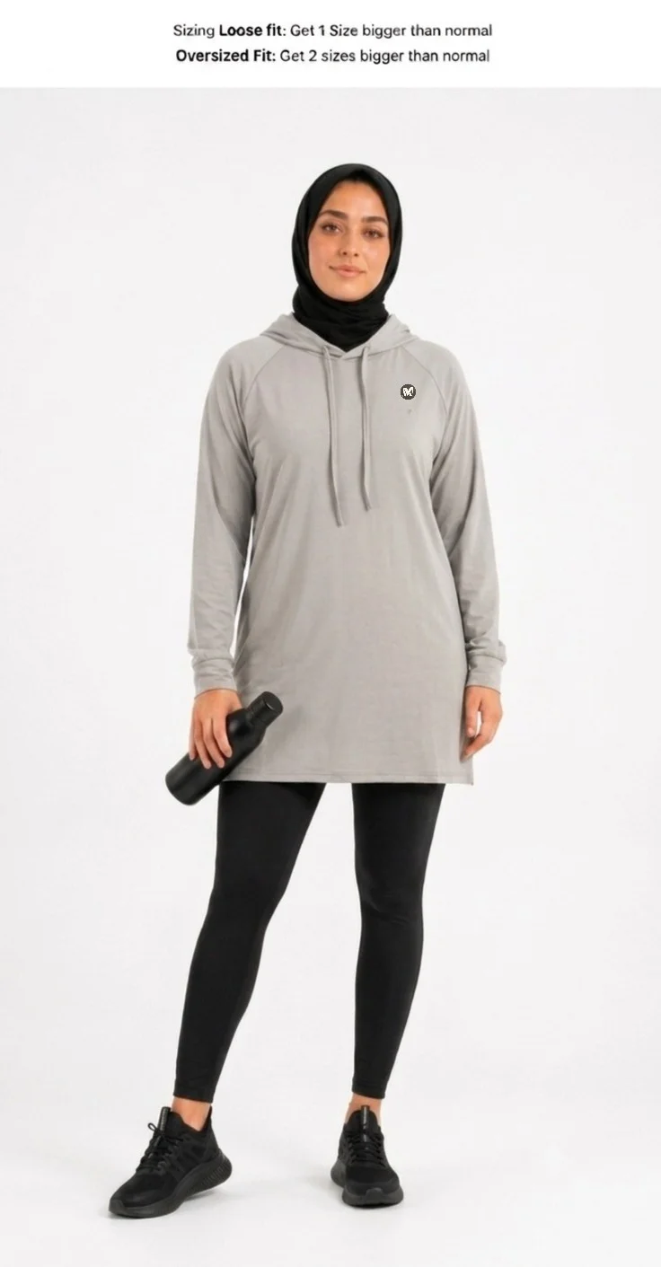 Moveletix Light Grey Women's Training Top Hooded Hooded Light Grey Soft for Women | Best Price UAE