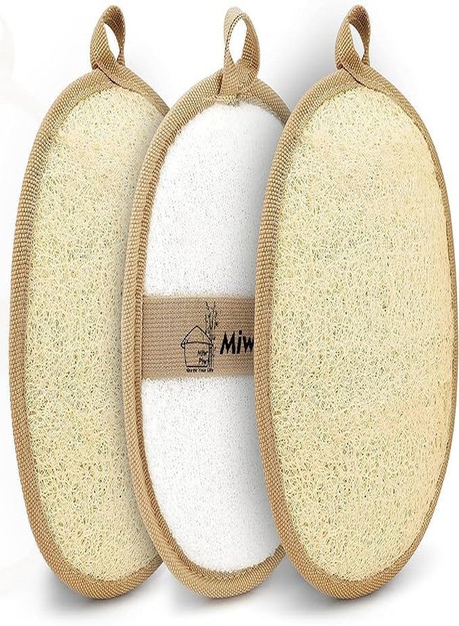Miw Piw Natural Loofah Exfoliating Body Scrubber (Pack 3), Loofah Bath Sponge, Luffa for Women and Men, 100% Biodegradable Compostable, Dye Free, Zero Waste Eco Friendly Sustainable (4" x 5.5" Each) - Image 1