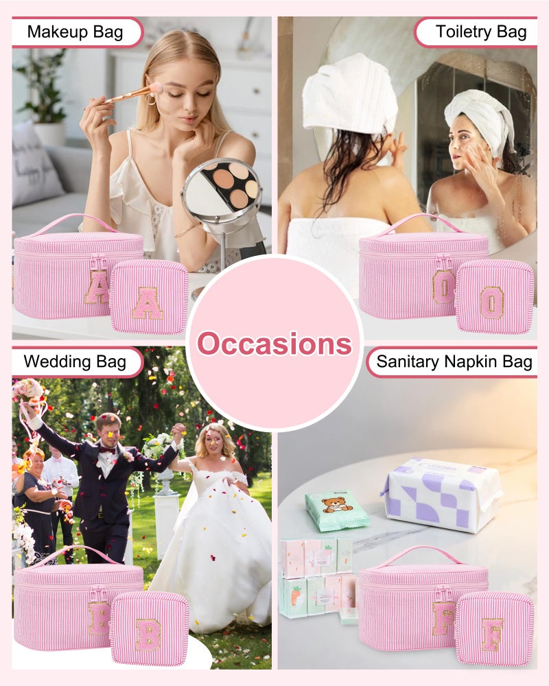 MONSTINA Initial Makeup Bag,Monogram Pouch Easter Basket Gifts for Teens,Personalized Cosmetic Bag for Girls&Women,Cute Letter Make Up Bag,Pink A - Image 5