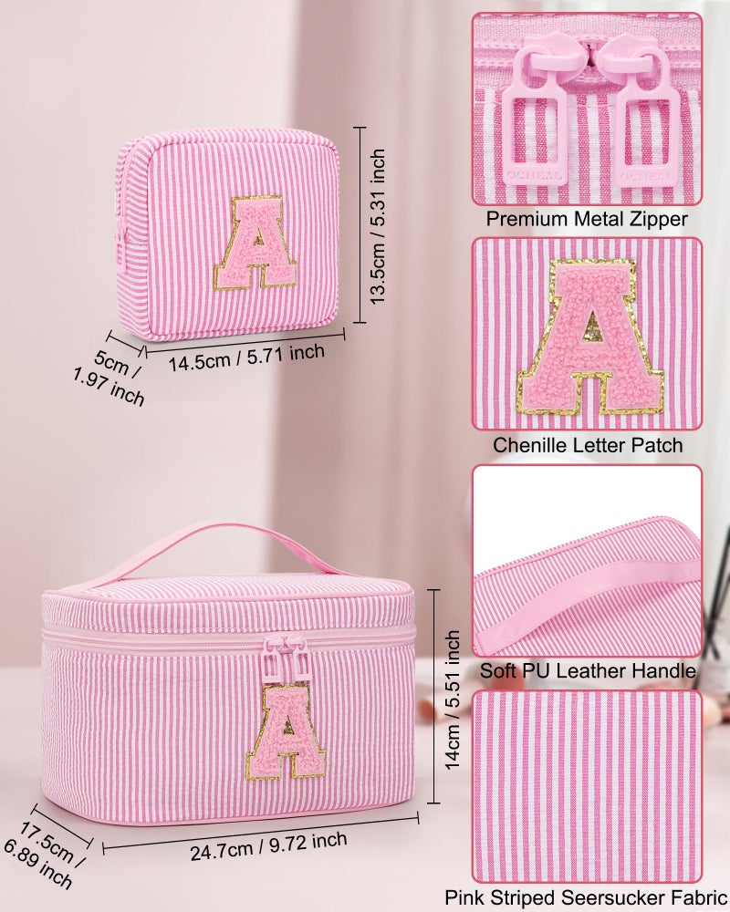 MONSTINA Initial Makeup Bag,Monogram Pouch Easter Basket Gifts for Teens,Personalized Cosmetic Bag for Girls&Women,Cute Letter Make Up Bag,Pink A - Image 2