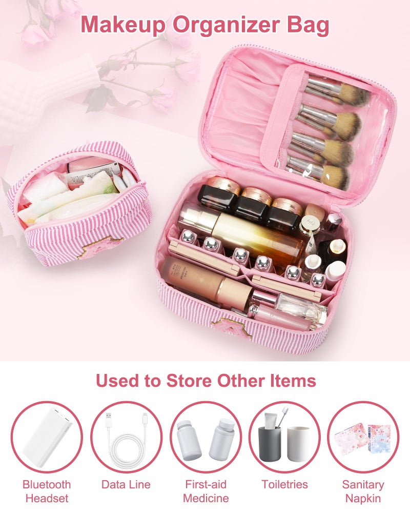 MONSTINA Initial Makeup Bag,Monogram Pouch Easter Basket Gifts for Teens,Personalized Cosmetic Bag for Girls&Women,Cute Letter Make Up Bag,Pink A - Image 4