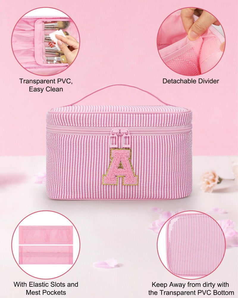 MONSTINA Initial Makeup Bag,Monogram Pouch Easter Basket Gifts for Teens,Personalized Cosmetic Bag for Girls&Women,Cute Letter Make Up Bag,Pink A - Image 3