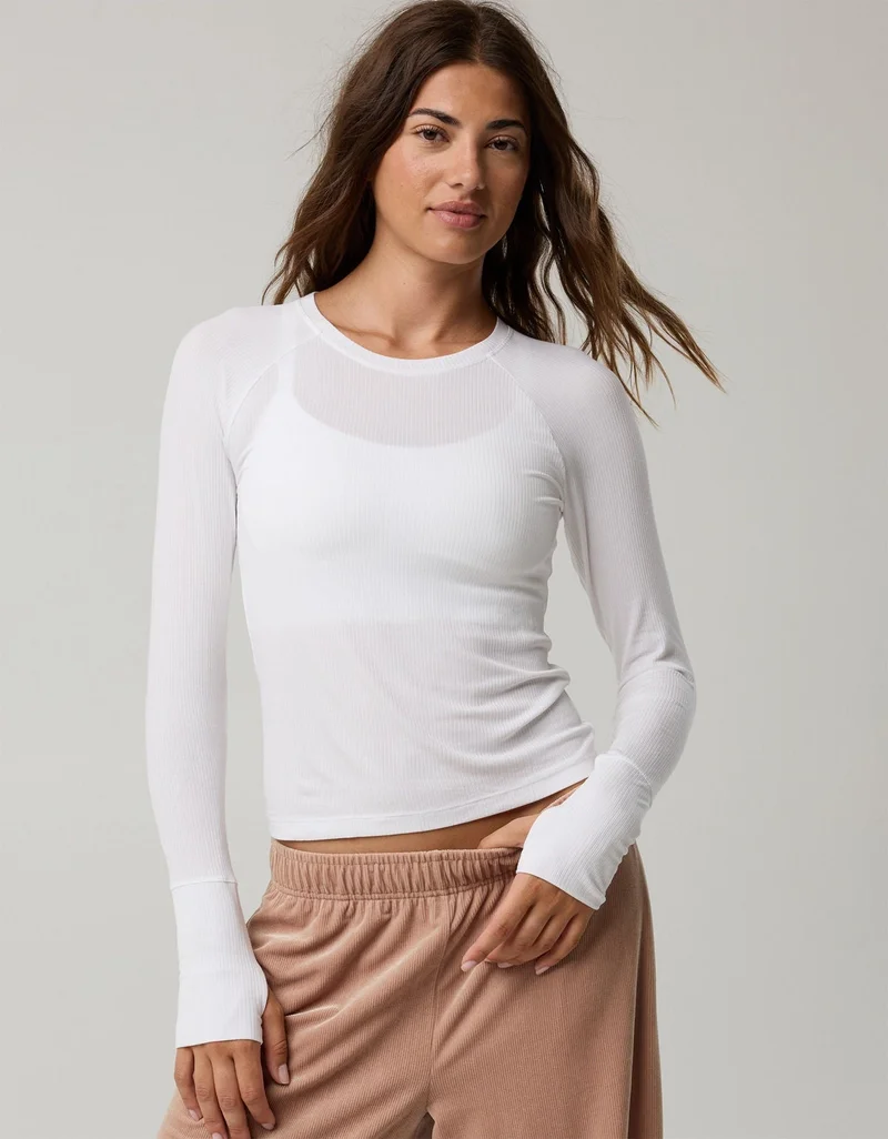 Aerie  OFFLINE By Aerie Thumbs Up Ribbed T-Shirt for Women | Best Price UAE