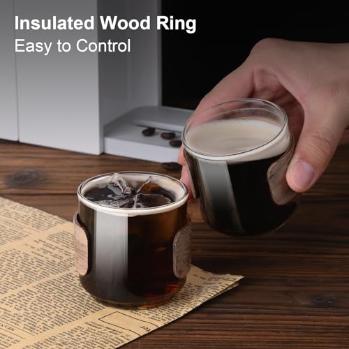 PARACITY طقم أكواب إسبريسو PARACITY من 2 مع حلقة خشبية، 5 أونصات من زجاج البورسليكات العالي، أكواب إسبريسو صغيرة شفافة، ملحقات إسبريسو - Image 2