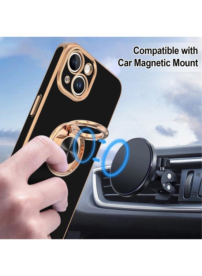 Hython for iPhone 15 Case with Ring Stand, 360° Rotatable Ring Holder Magnetic Kickstand, Plating Rose Gold Edge Soft Cover Women Men Luxury Protective Phone Case for iPhone 15 6.1", Black - Image 5