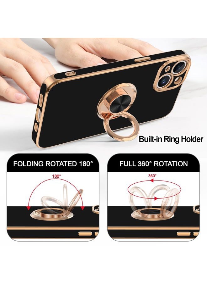 Hython for iPhone 15 Case with Ring Stand, 360° Rotatable Ring Holder Magnetic Kickstand, Plating Rose Gold Edge Soft Cover Women Men Luxury Protective Phone Case for iPhone 15 6.1", Black - Image 4