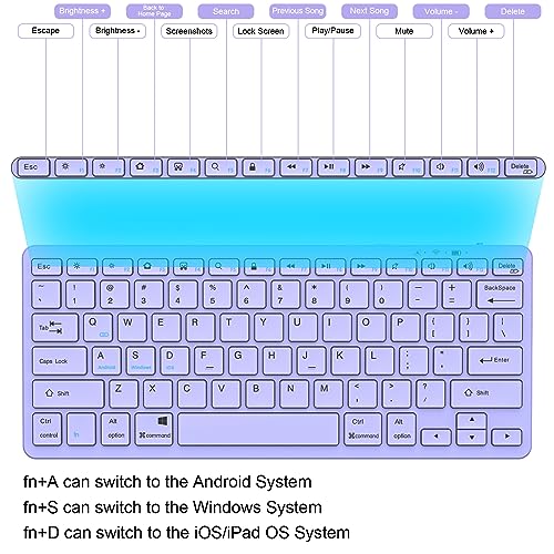 TaIYanG Bluetooth Keyboard for iPad Wireless Keyboard Compatible with iPad A16 11th 10th Generation, 10.2(9th/8th/7th Gen), Air/Pro/Mini and All Bluetooth Devices (Light Purple) - Image 4