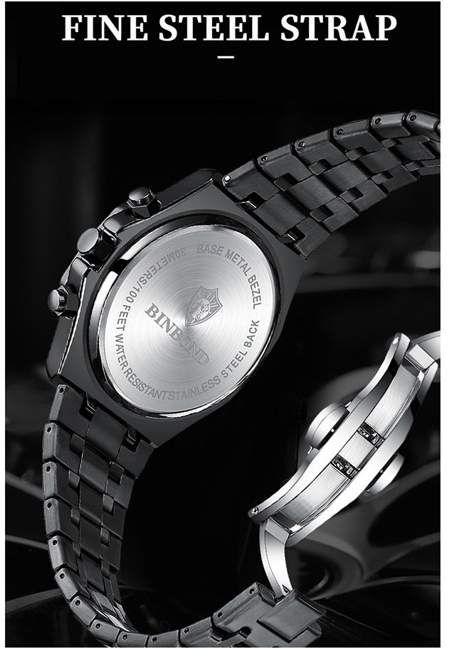 BINBOND - Watches for Men Watch Luxury Stainless Steel Quartz Waterproof Watch - Image 1