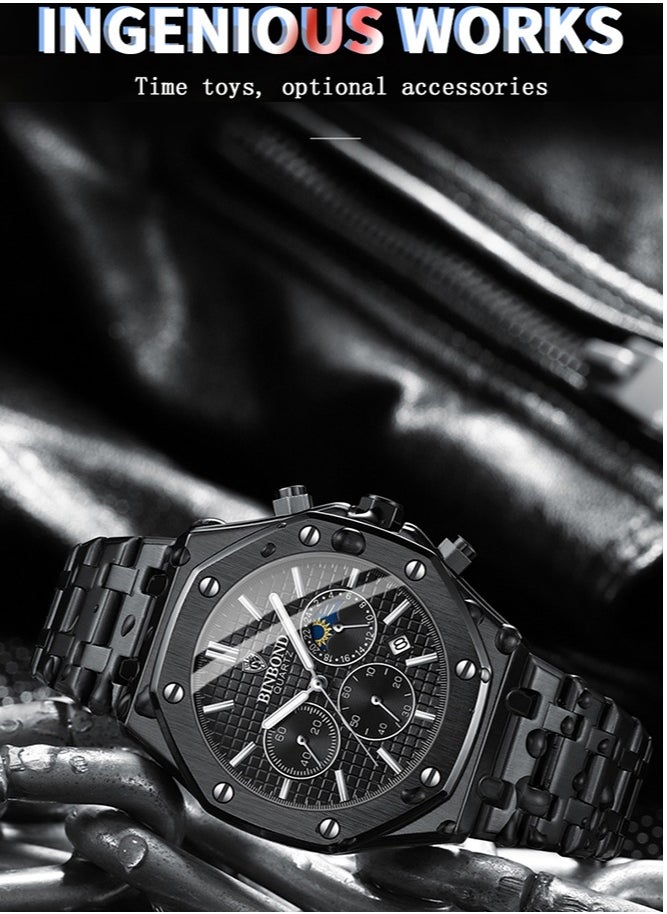 BINBOND - Watches for Men Watch Luxury Stainless Steel Quartz Waterproof Watch - Image 1