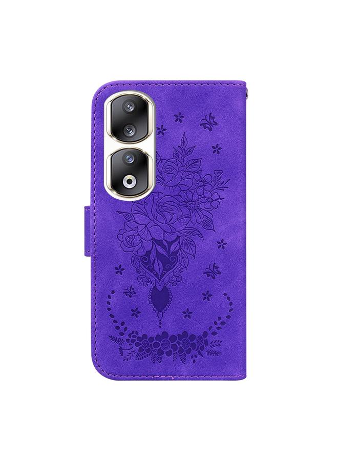 اس-توب جراب هاتف Honor 90 Pro من الجلد المنقوش بنقشة الفراشة الوردية - Image 3