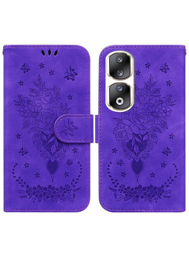 اس-توب جراب هاتف Honor 90 Pro من الجلد المنقوش بنقشة الفراشة الوردية - Image 1