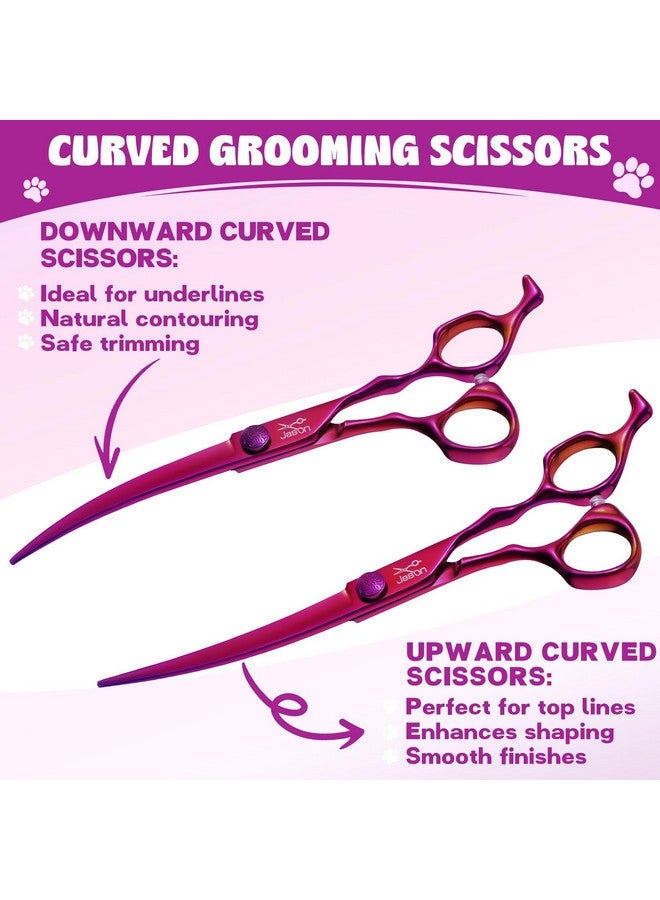 جيسون مجموعة مقصات جيسون للعناية بالكلاب - مجموعة مقصات احترافية 6 في 1 للكلاب - مقص منحني 7 بوصات، مقص مستقيم 7 بوصات، مقص منحني لأعلى 7 بوصات، مقص منحني لأسفل 7 بوصات ومشط للكلاب والقطط والحيوانات الأليفة مع برغي قابل للتعديل - Image 4