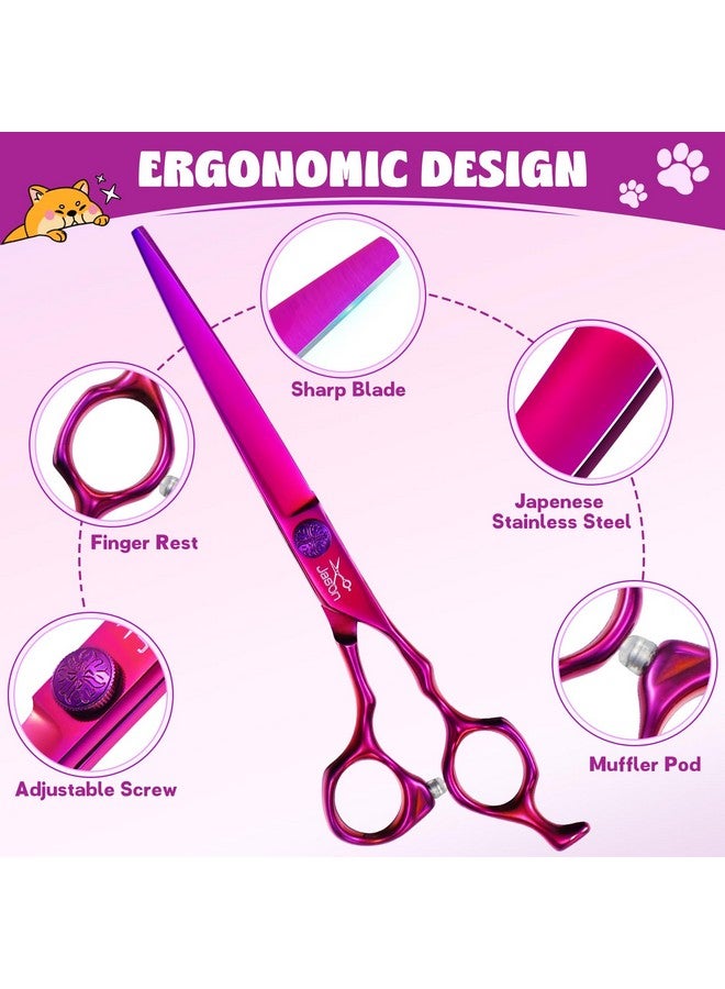 جيسون مجموعة مقصات جيسون للعناية بالكلاب - مجموعة مقصات احترافية 6 في 1 للكلاب - مقص منحني 7 بوصات، مقص مستقيم 7 بوصات، مقص منحني لأعلى 7 بوصات، مقص منحني لأسفل 7 بوصات ومشط للكلاب والقطط والحيوانات الأليفة مع برغي قابل للتعديل - Image 3