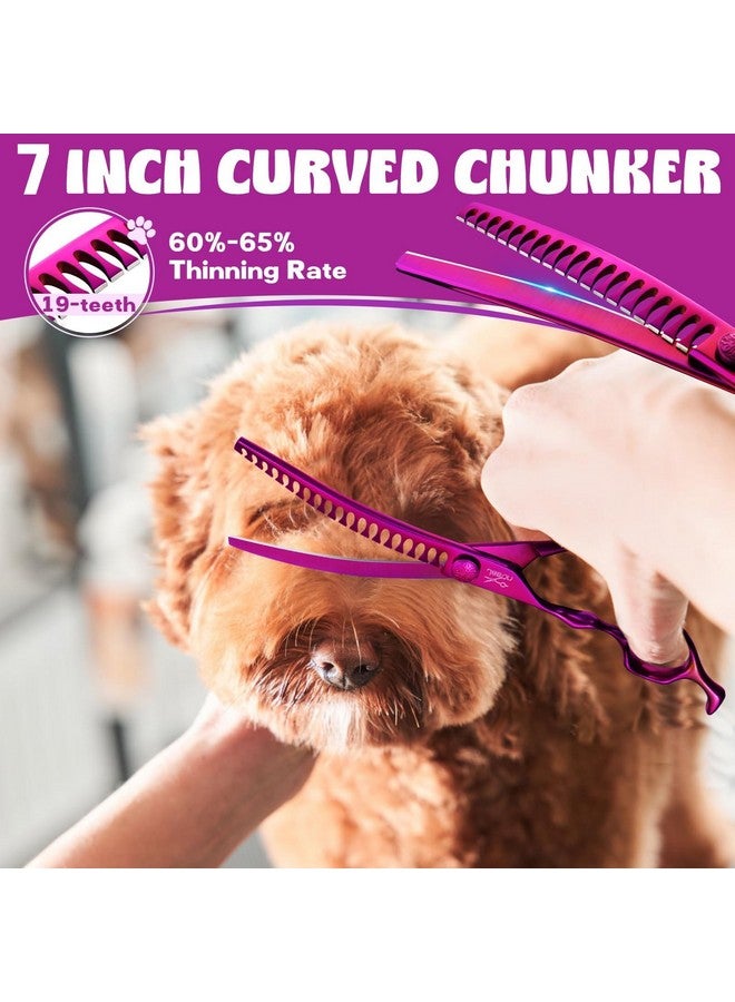 جيسون مجموعة مقصات جيسون للعناية بالكلاب - مجموعة مقصات احترافية 6 في 1 للكلاب - مقص منحني 7 بوصات، مقص مستقيم 7 بوصات، مقص منحني لأعلى 7 بوصات، مقص منحني لأسفل 7 بوصات ومشط للكلاب والقطط والحيوانات الأليفة مع برغي قابل للتعديل - Image 5