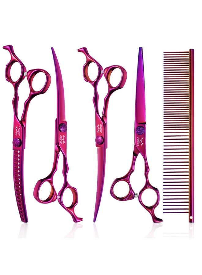 جيسون مجموعة مقصات جيسون للعناية بالكلاب - مجموعة مقصات احترافية 6 في 1 للكلاب - مقص منحني 7 بوصات، مقص مستقيم 7 بوصات، مقص منحني لأعلى 7 بوصات، مقص منحني لأسفل 7 بوصات ومشط للكلاب والقطط والحيوانات الأليفة مع برغي قابل للتعديل - Image 1