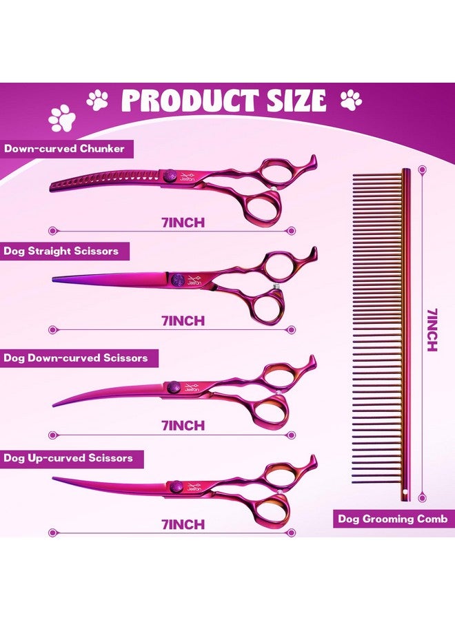 جيسون مجموعة مقصات جيسون للعناية بالكلاب - مجموعة مقصات احترافية 6 في 1 للكلاب - مقص منحني 7 بوصات، مقص مستقيم 7 بوصات، مقص منحني لأعلى 7 بوصات، مقص منحني لأسفل 7 بوصات ومشط للكلاب والقطط والحيوانات الأليفة مع برغي قابل للتعديل - Image 2