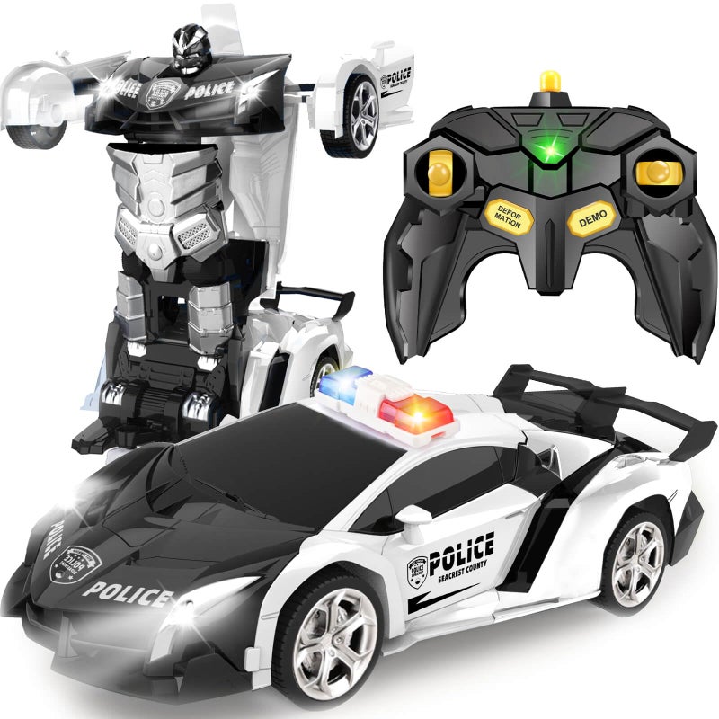 Britik Transform Remote Control Car  Rc Cars OneButton Transforming 360 Rotation Drifting 24ghz 118 Scale Gift Kids Aged 46 Year Old BoysGirls Police Car Black - Image 2