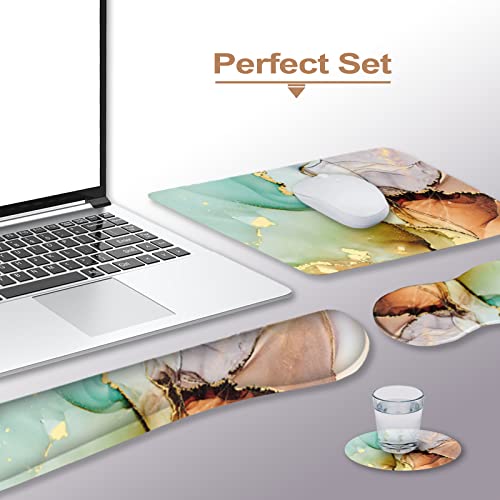 ARTSO Ergonomic Wrist Rest + Mouse Pad + Keyboard Wrist Support + Coaster, Memory Foam Mousepad Non-Slip Rubber Base Durable Comfortable 4pcs for Easy Typing Pain Relief, Abstract Art Marble - Image 4