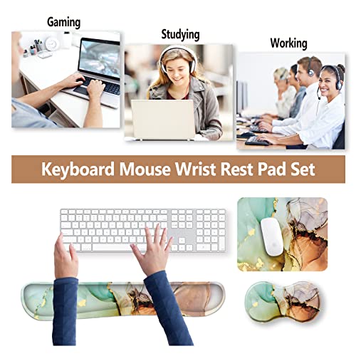 ARTSO Ergonomic Wrist Rest + Mouse Pad + Keyboard Wrist Support + Coaster, Memory Foam Mousepad Non-Slip Rubber Base Durable Comfortable 4pcs for Easy Typing Pain Relief, Abstract Art Marble - Image 5