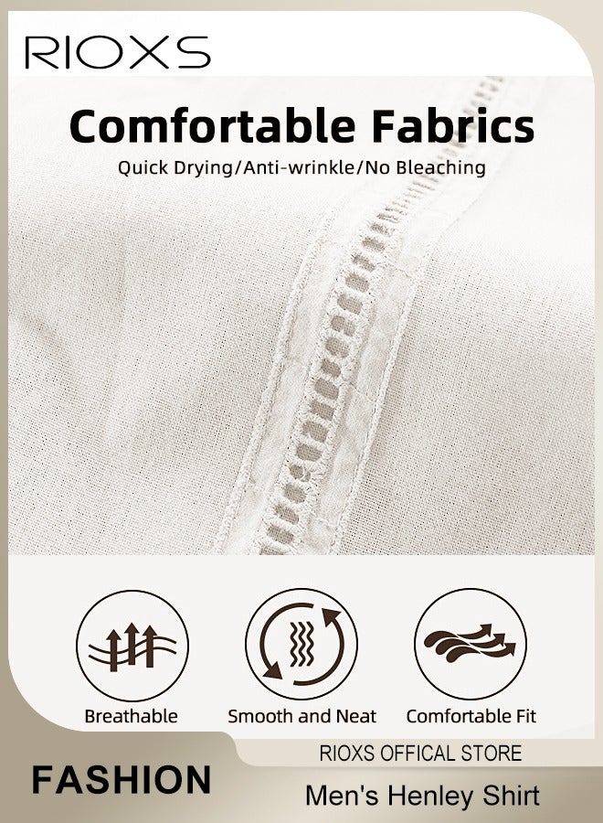 ريوكس قمصان قصيرة الأكمام للرجال، قميص كلاسيكي بأكمام قصيرة وأزرار،  قمصان قابلة للتنفس بلون موحد وياقة على شكل V، قمصان صيفية فضفاضة غير رسمية وخالية من التجاعيد للرجال، قمصان مريحة غير رسمية للمكتب أو للارتداء اليومي في هاواي، أبيض - Image 4