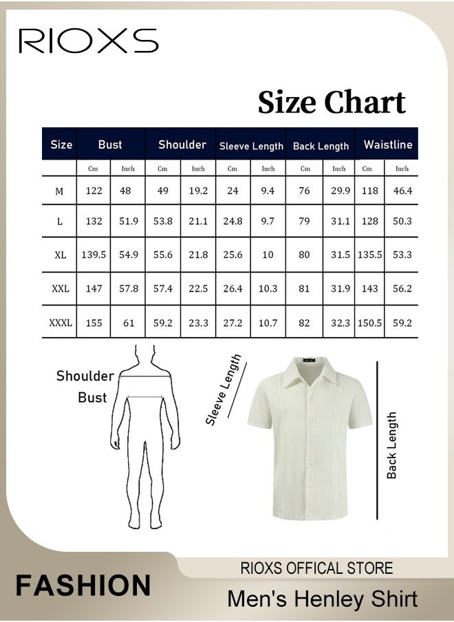 RIOXS - Men's Shirts, Button-Up Short Sleeve Top, Solid Color V-Neck Henley Shirts, Summer Loose Shirt, Casual Beach Shirts For Men, Comfy Mens Dress Shirts Tops For Hawaiian Office Or Daily Wear - Image 1