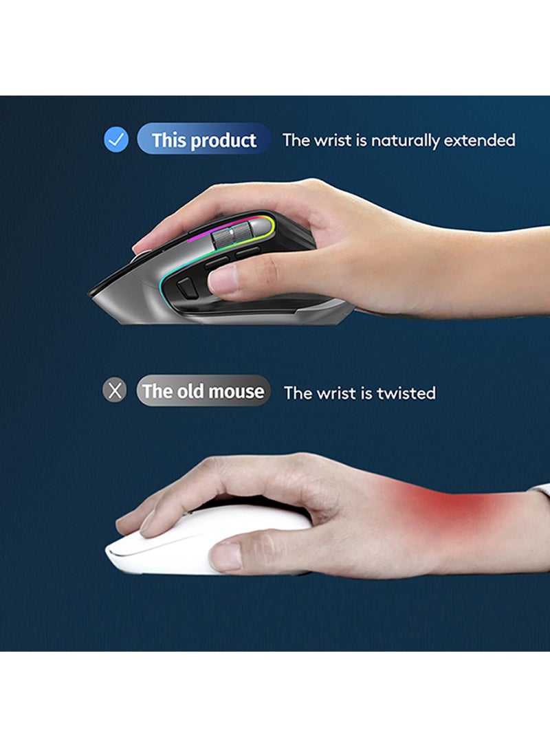 Multi-Device Wireless Mouse Bluetooth 5.0  3.0 Mouse 2.4G Wireless Portable Optical Mouse Ergonomic Right Hand Computer Mice (Black) - Image 4