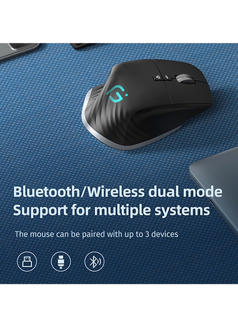 Multi-Device Wireless Mouse Bluetooth 5.0  3.0 Mouse 2.4G Wireless Portable Optical Mouse Ergonomic Right Hand Computer Mice (Black) - Image 5