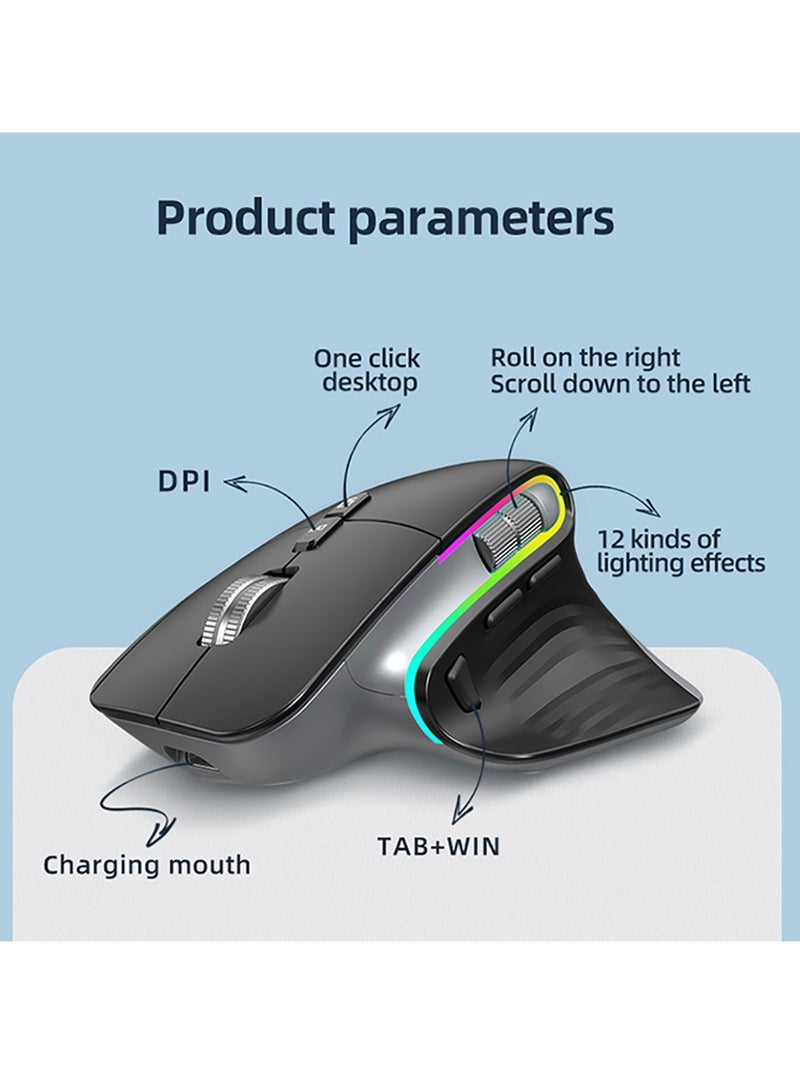 Multi-Device Wireless Mouse Bluetooth 5.0  3.0 Mouse 2.4G Wireless Portable Optical Mouse Ergonomic Right Hand Computer Mice (Black) - Image 3