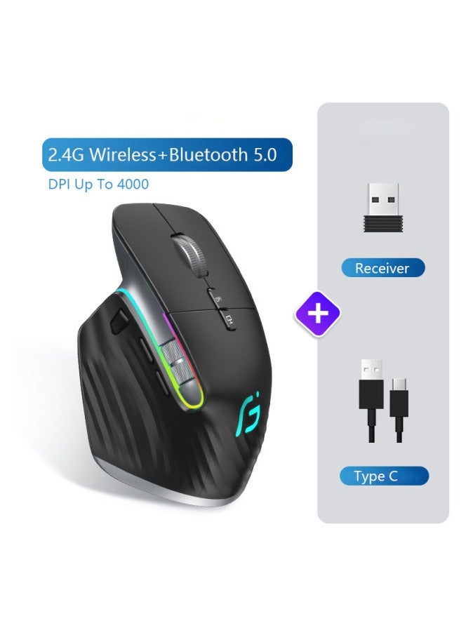 Multi-Device Wireless Mouse Bluetooth 5.0  3.0 Mouse 2.4G Wireless Portable Optical Mouse Ergonomic Right Hand Computer Mice (Black) - Image 2