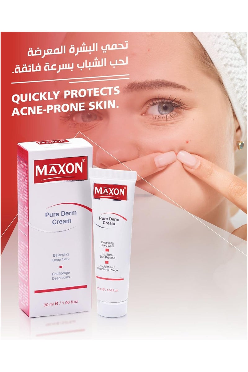 MAX-ON Pure Derm Cream | Deep Care for Acne-Prone Skin | Reduces Pimples, Controls Oil & Soothes Irritation | Lightweight, Non-Greasy Formula 30ml - Image 2