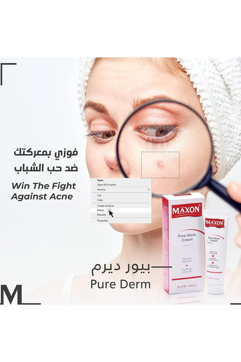 MAX-ON Pure Derm Cream | Deep Care for Acne-Prone Skin | Reduces Pimples, Controls Oil & Soothes Irritation | Lightweight, Non-Greasy Formula 30ml - Image 3