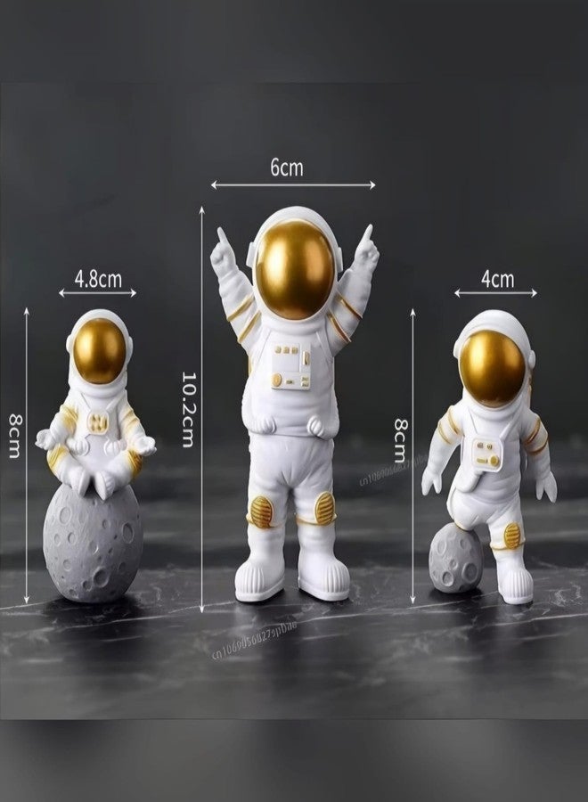 rizopets Aquarium Fish Tank Decorative Astronaut Figurines Set, White and Gold Space Explorer Statues with Moon Base, 3-Piece Room Decor - Image 2